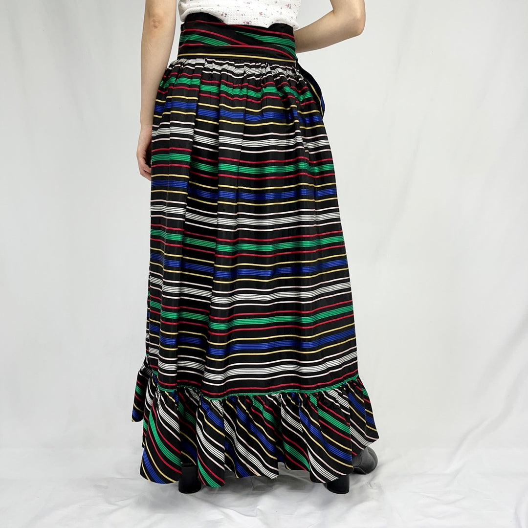 70'S Ellen Tnacy Border Pattern Maxi Length Wrap Skirt Women's M Vintage /eaa351200