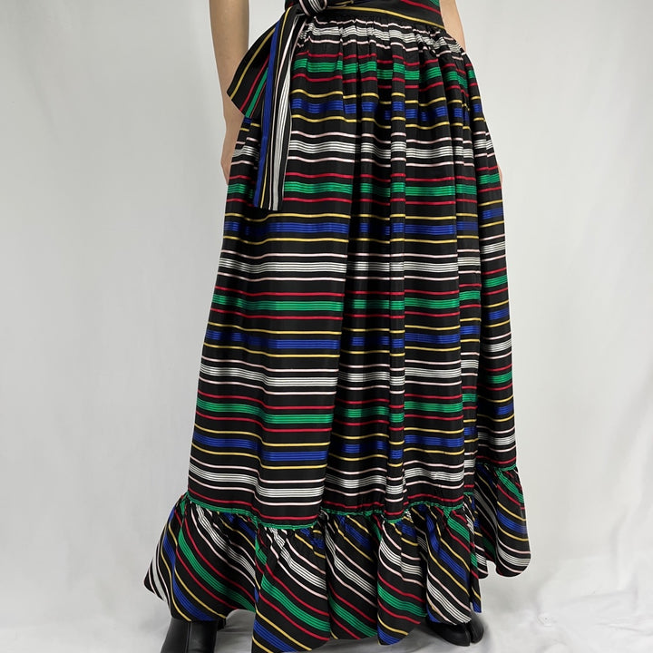 70'S Ellen Tnacy Border Pattern Maxi Length Wrap Skirt Women's M Vintage /eaa351200