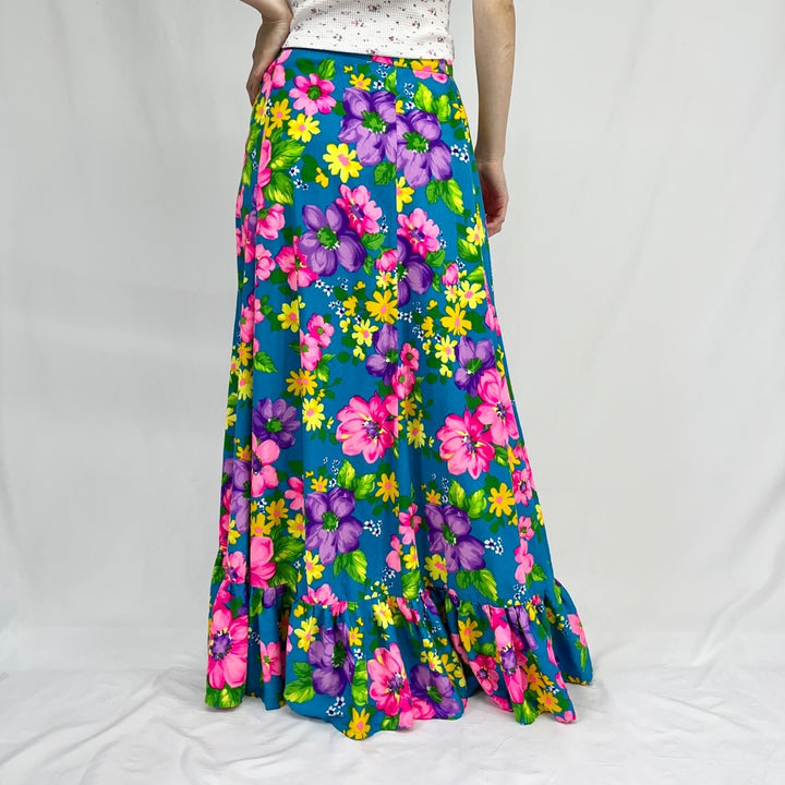 60s~70'S UNKNOWN Floral Print Maxi Length Flare Skirt Women's L Vintage /eaa351202