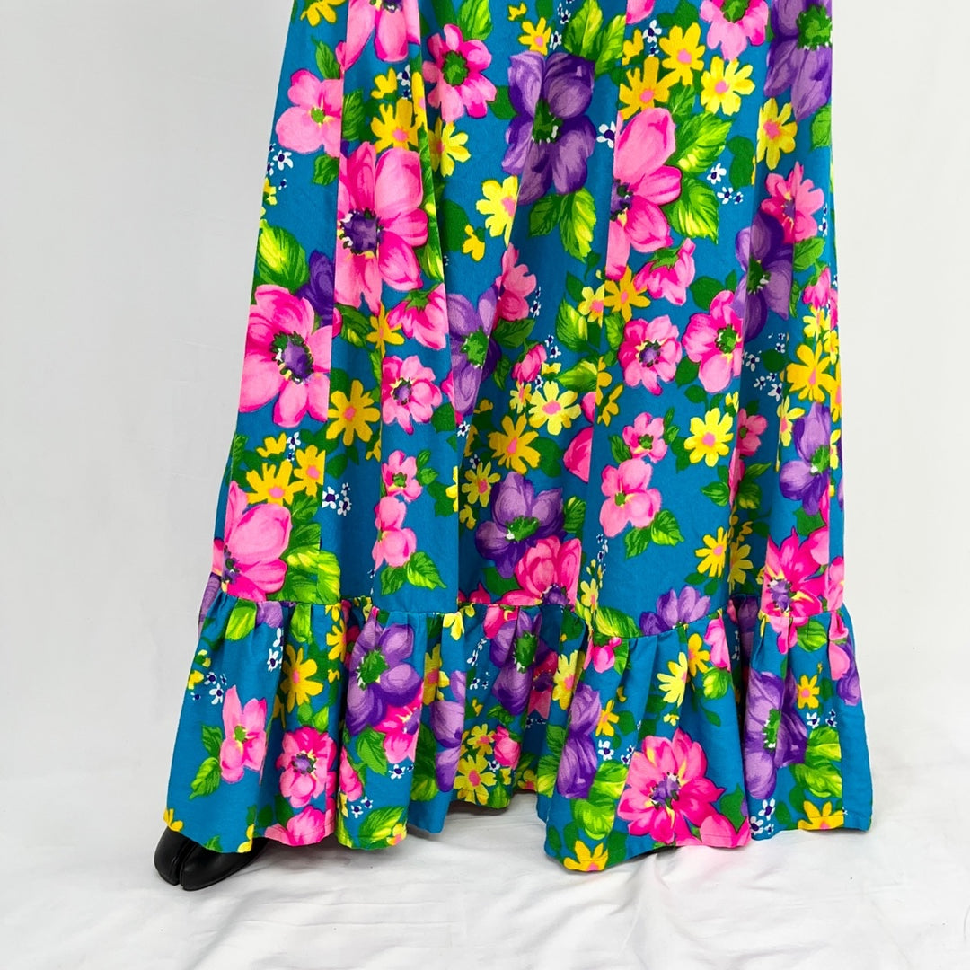 60s~70'S UNKNOWN Floral Print Maxi Length Flare Skirt Women's L Vintage /eaa351202