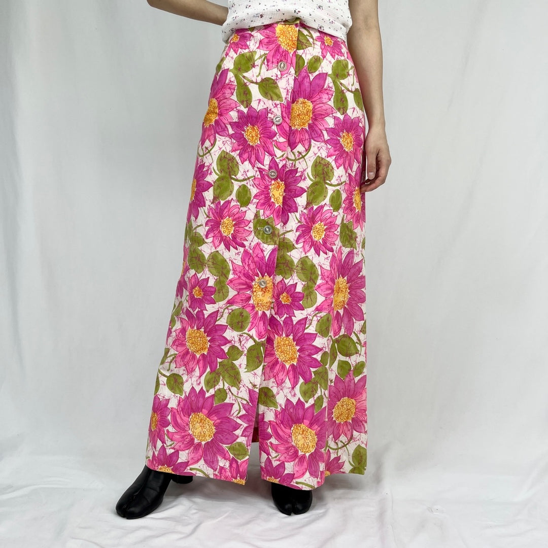 70'S Fritzi all-over floral print maxi length A-line skirt, women's M, vintage /eaa351204