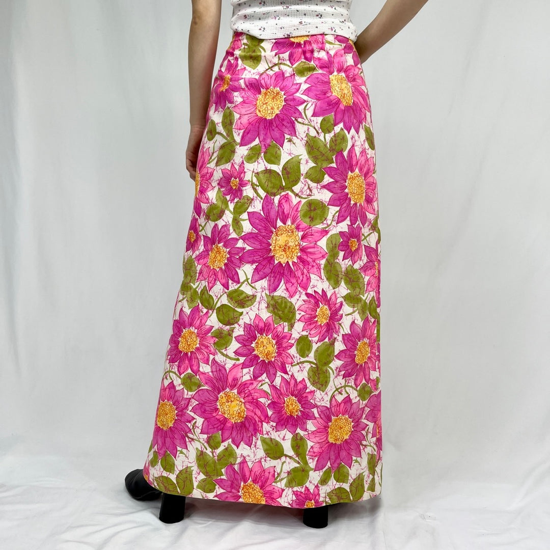 70'S Fritzi all-over floral print maxi length A-line skirt, women's M, vintage /eaa351204