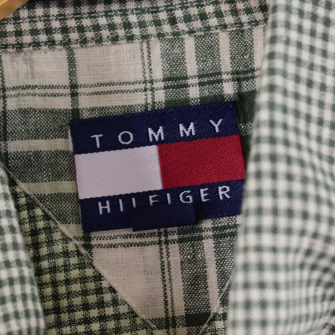 Tommy Hilfiger Check Pattern Short Sleeve Linen Button Down Shirt Men's XL /eaa351417