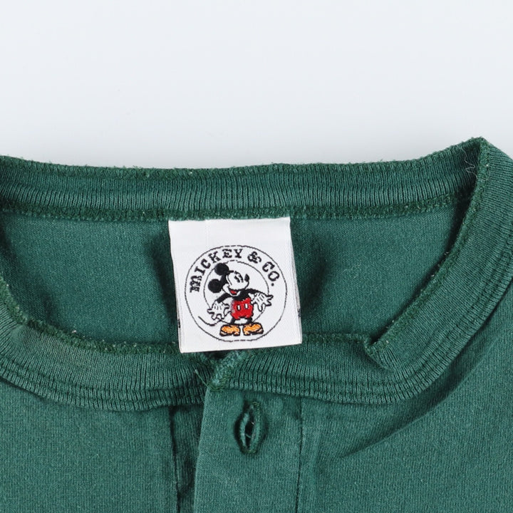 90'S MICKEY & CO. MICKEY MOUSE Mickey Mouse Henley neck character embroidered T-shirt Men's XL Vintage /eaa351826