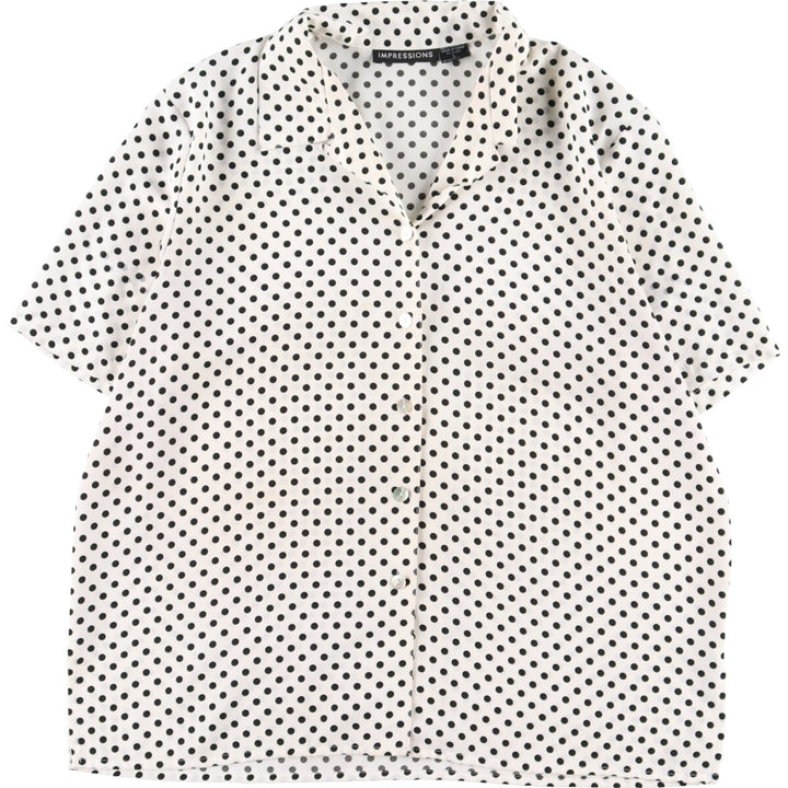 IMPRESSIONS Dot Pattern Short Sleeve Open Collar Poly Shirt Women's L /eaa351910