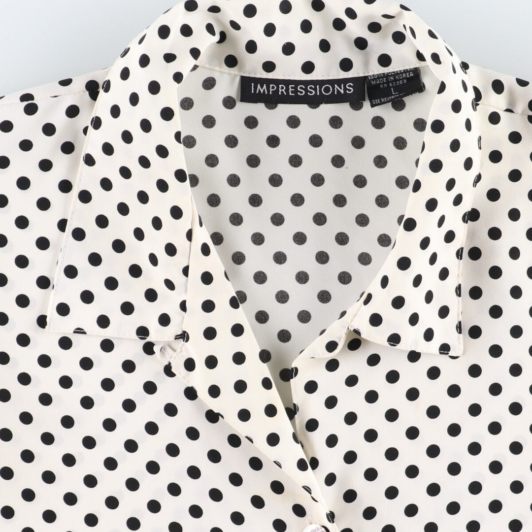 IMPRESSIONS Dot Pattern Short Sleeve Open Collar Poly Shirt Women's L /eaa351910