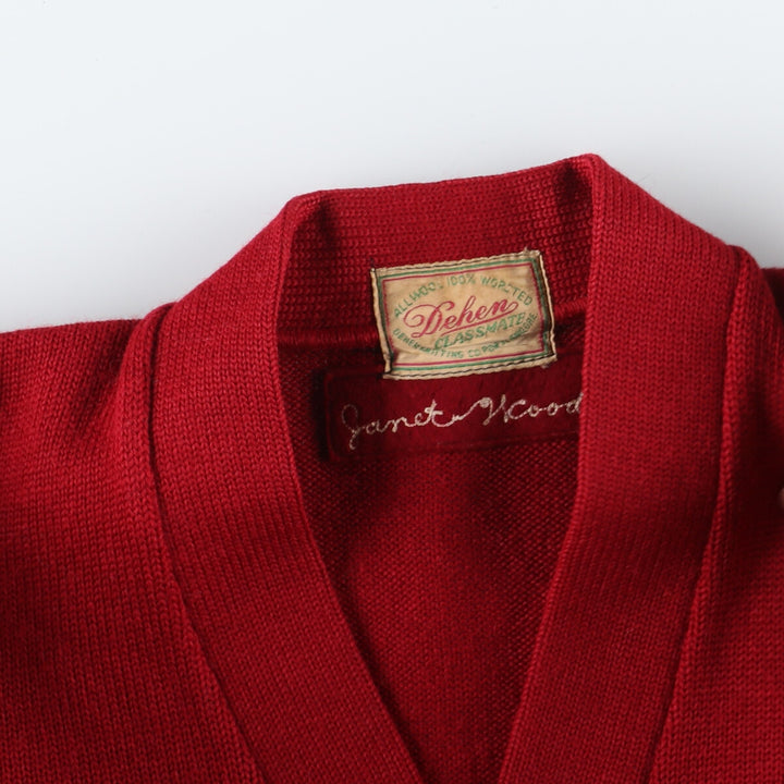 50'S Dehen CLASSMATE Wool Lettered Knit Cardigan Women's L Vintage /eaa352200