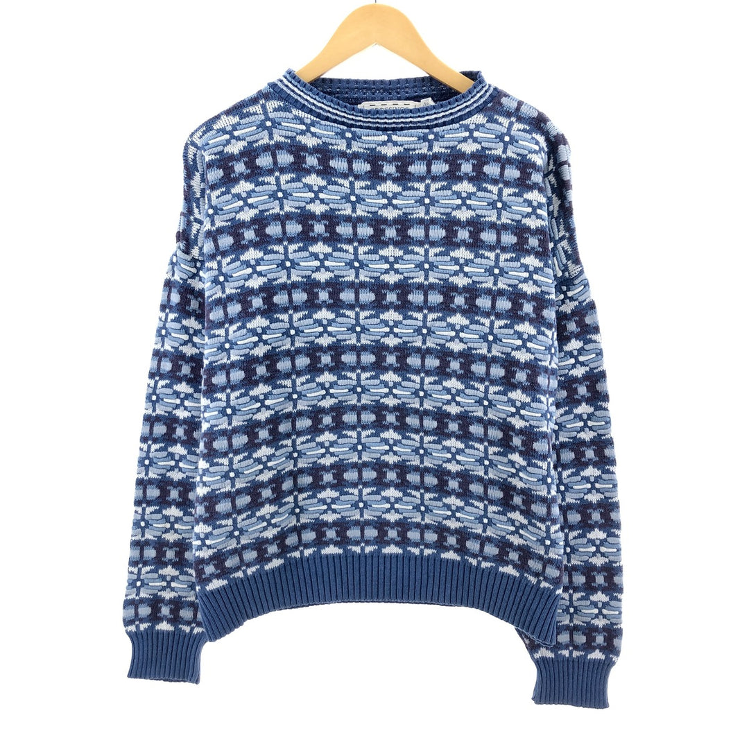 CROSSINGS All-over Print Cotton Knit Sweater Made in USA Men's L cotton blue type Vintage Second Hand