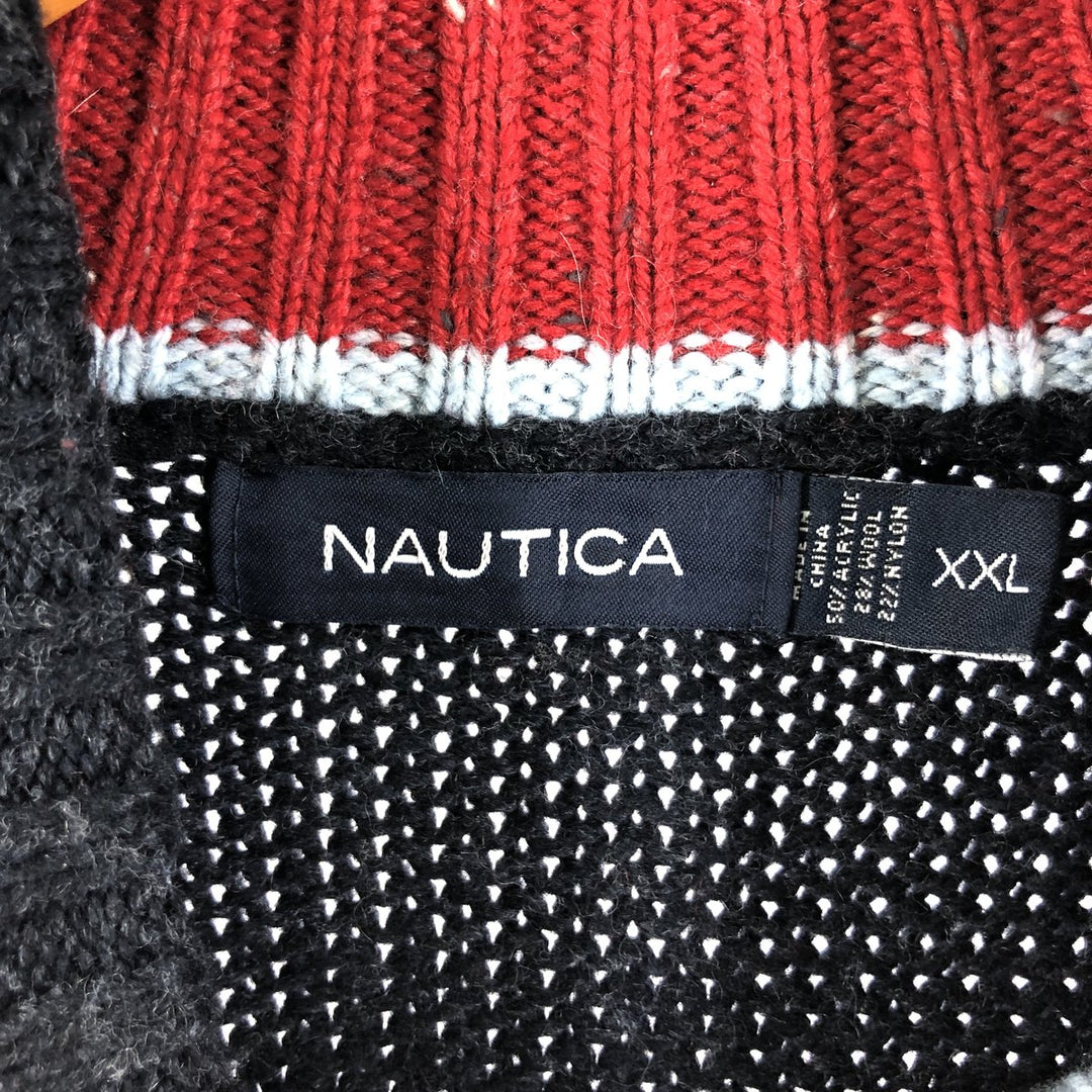 NAUTICA Border Pattern Acrylic Knit Half Zip Sweater Men's XXL /eaa352280