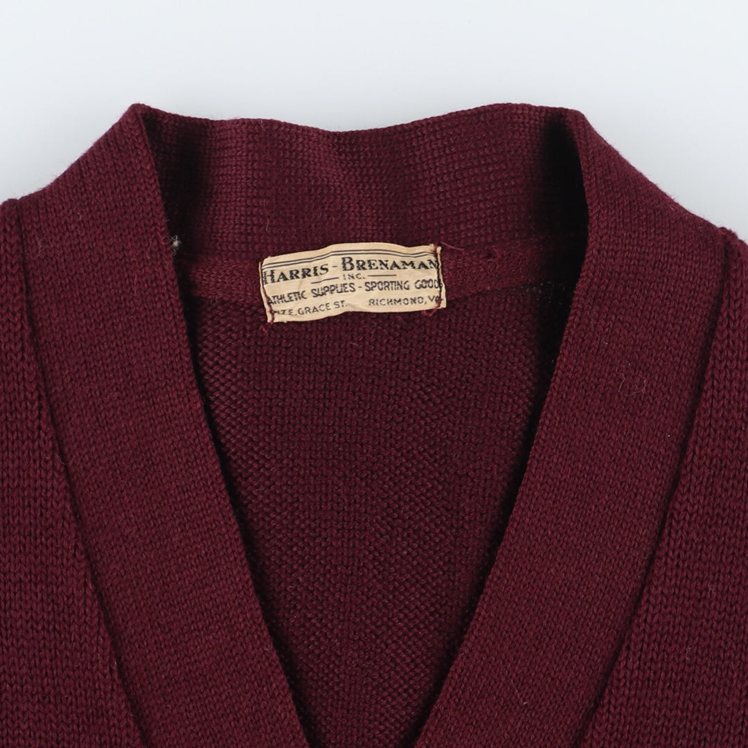 ~70'S HARRIS BRENAMAN Wool Lettered Knit Cardigan Men's L Vintage /eaa352712