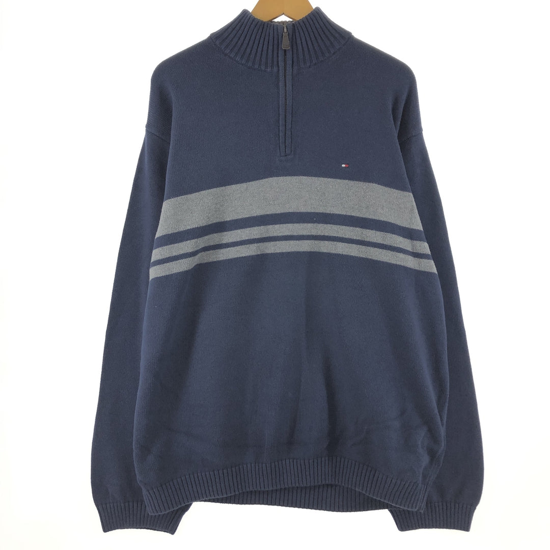 Tommy Hilfiger Cotton Knit Half Zip Sweater with Lines, Men's XXL / eaa352783