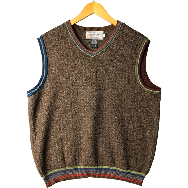 ALEXANDER JULIAN All-Over Print V-Neck Knit Vest, Men's Size L unclear brown type Vintage Second Hand