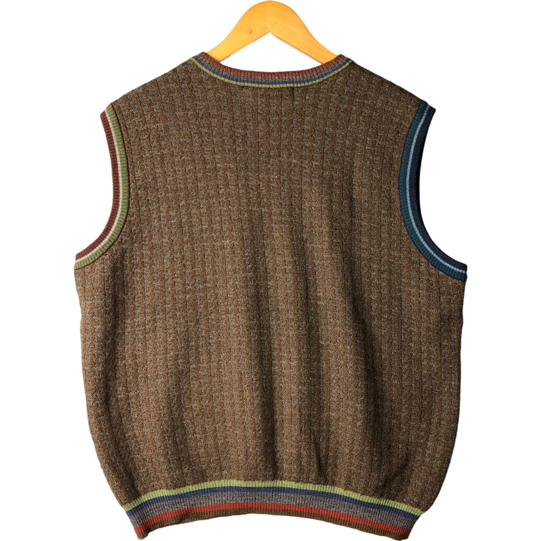ALEXANDER JULIAN All-Over Print V-Neck Knit Vest, Men's Size L unclear brown type Vintage Second Hand