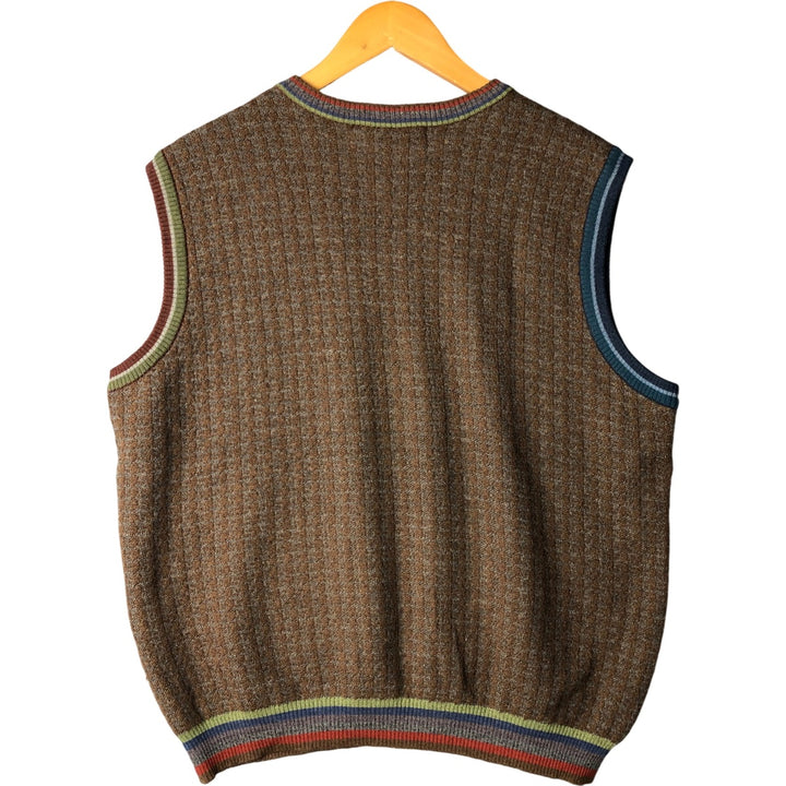ALEXANDER JULIAN All-Over Print V-Neck Knit Vest, Men's Size L unclear brown type Vintage Second Hand