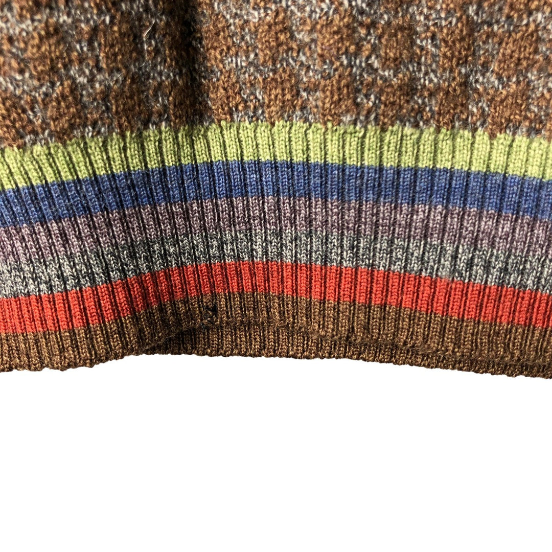 ALEXANDER JULIAN All-Over Print V-Neck Knit Vest, Men's Size L unclear brown type Vintage Second Hand