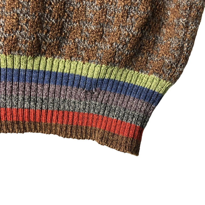 ALEXANDER JULIAN All-Over Print V-Neck Knit Vest, Men's Size L unclear brown type Vintage Second Hand