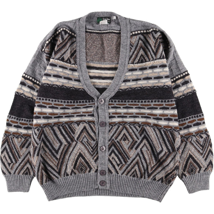 tris line all-over print acrylic knit cardigan, men's L /eaa353297