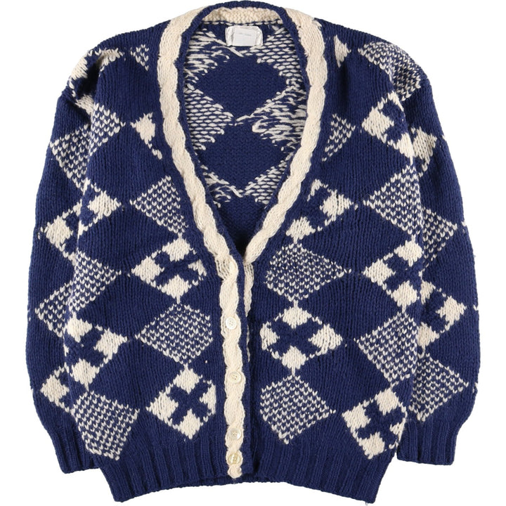 All-over Diamond Pattern Wool Knit Cardigan Women's M /eaa353316