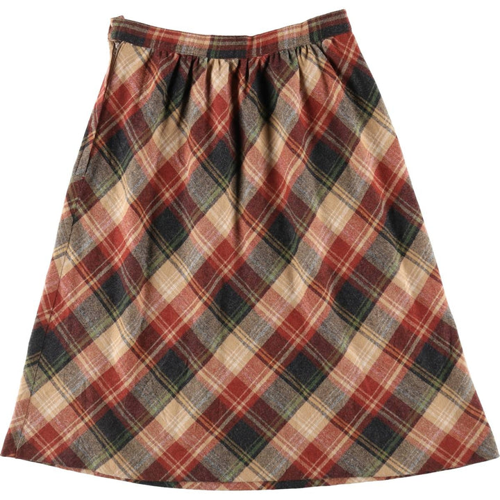 70s~80'S UNKNOWN Check Pattern Wool Half-Length A-Line Skirt Women's L Size Vintage /eaa353328