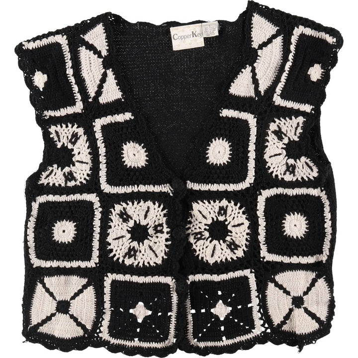 Copper Key All-over Pattern Front Opening Crochet Knit Ramie x Cotton Knit Vest Women's Size L /eaa353380