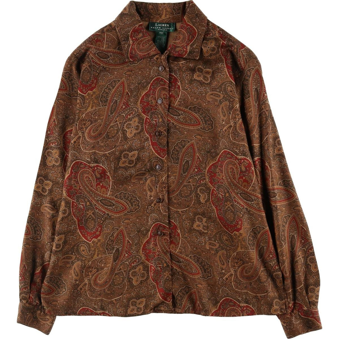 Ralph Lauren LAUREN All-over Paisley Pattern Wide Collar Long Sleeve Silk Shirt Box Shirt Women's M Size / eaa353388