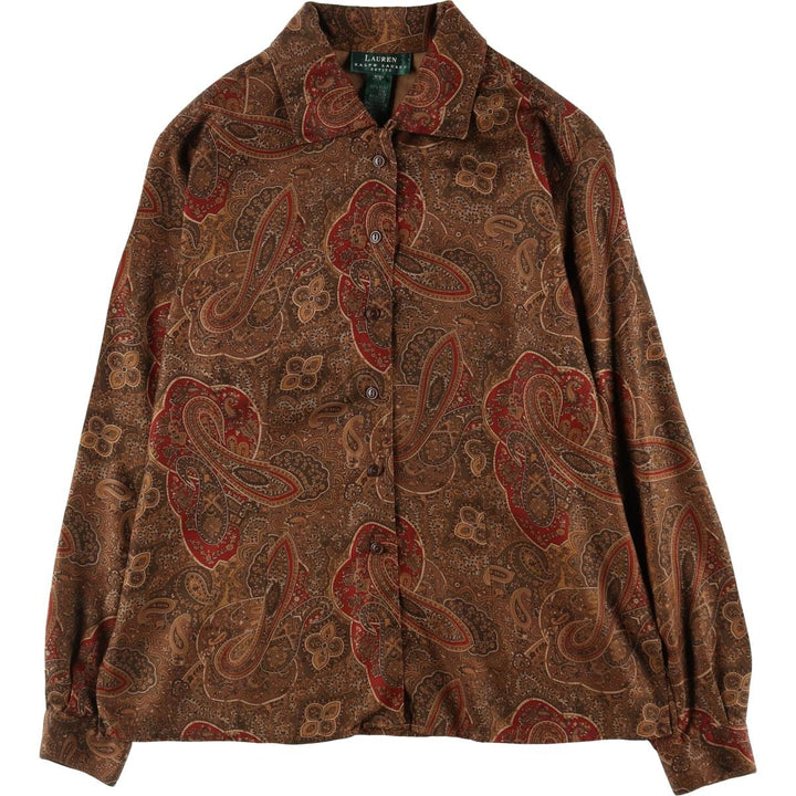 Ralph Lauren LAUREN All-over Paisley Pattern Wide Collar Long Sleeve Silk Shirt Box Shirt Women's M Size / eaa353388