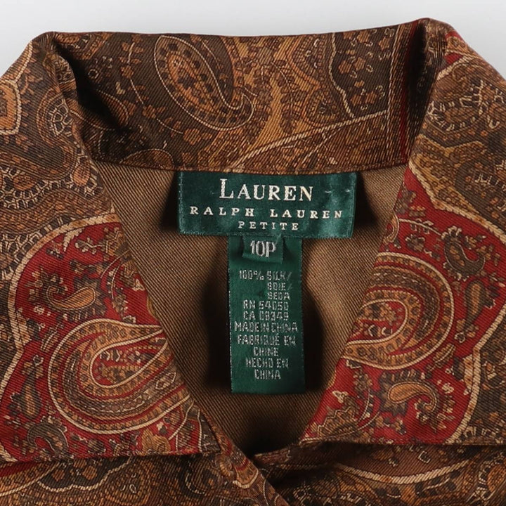 Ralph Lauren LAUREN All-over Paisley Pattern Wide Collar Long Sleeve Silk Shirt Box Shirt Women's M Size / eaa353388