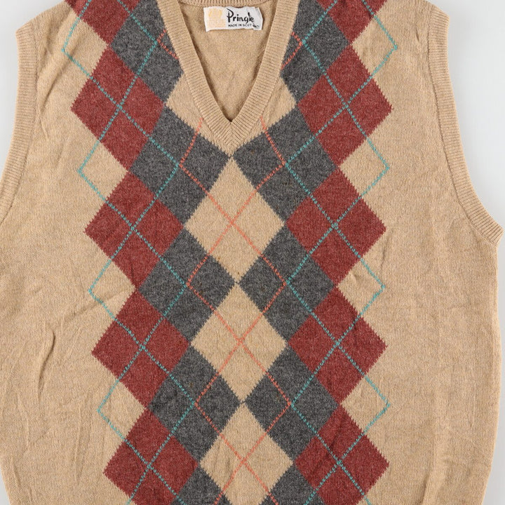 80'S Pringle All-over Argyle Pattern V-neck Knit Vest Made in Scotland Men's M Vintage /eaa353430