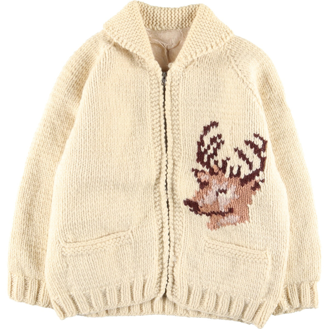 All-over Reindeer Pattern Full Zip Cowichan Sweater Women's L Vintage /eaa353833