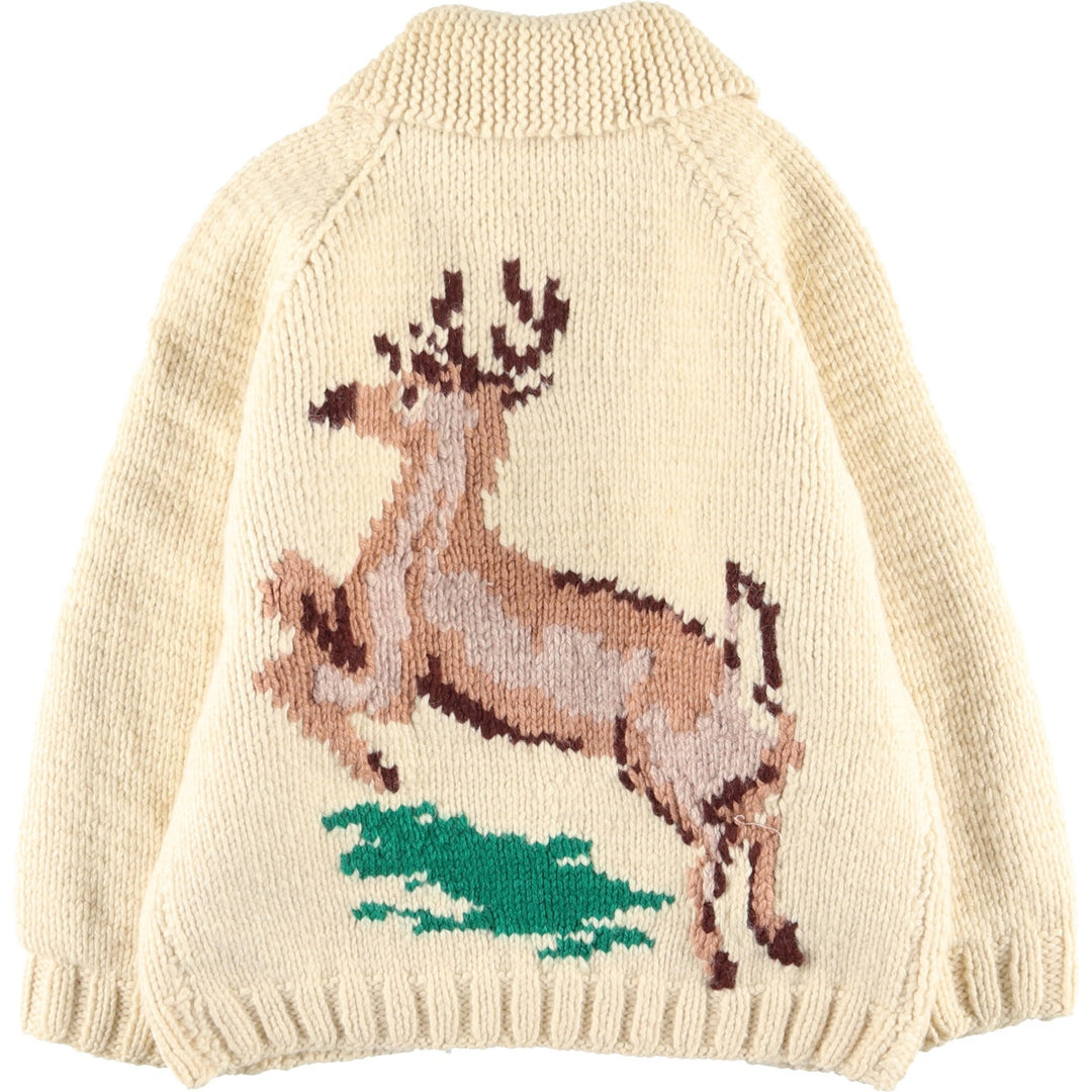 All-over Reindeer Pattern Full Zip Cowichan Sweater Women's L Vintage /eaa353833