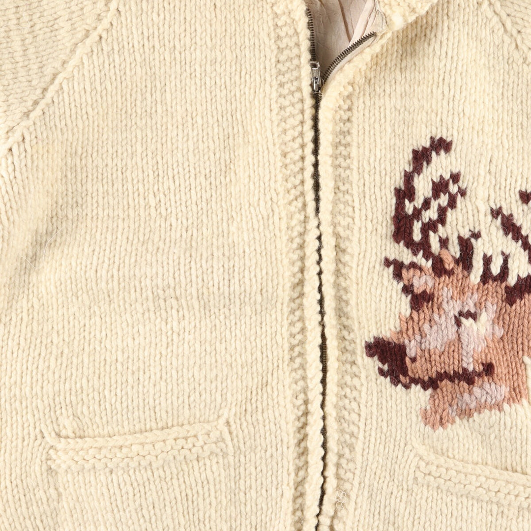 All-over Reindeer Pattern Full Zip Cowichan Sweater Women's L Vintage /eaa353833