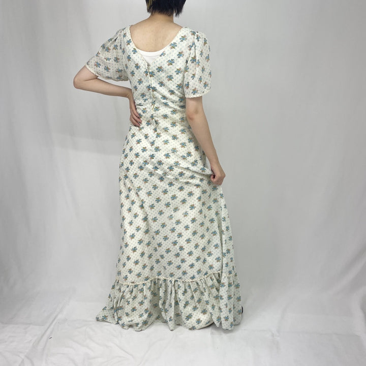 70'S Candi Jones floral print maxi length short sleeve flared dress women's M vintage /eaa354163