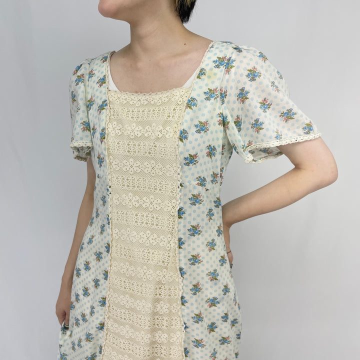 70'S Candi Jones floral print maxi length short sleeve flared dress women's M vintage /eaa354163