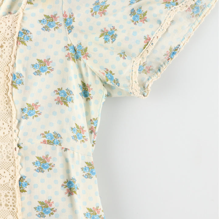 70'S Candi Jones floral print maxi length short sleeve flared dress women's M vintage /eaa354163