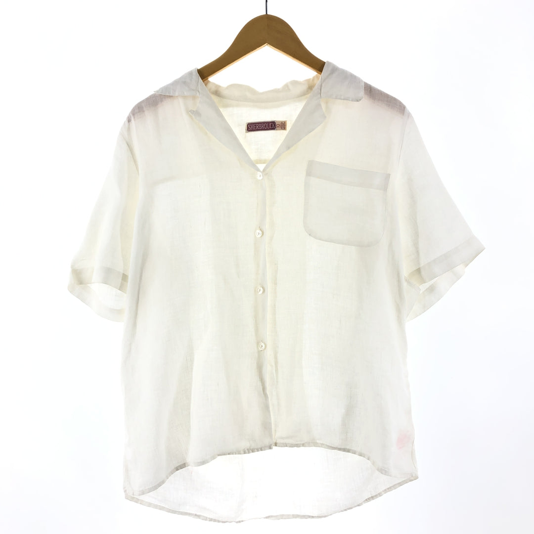 SHERBROUCK Short Sleeve Open Collar Linen Shirt Women's M /eaa354304