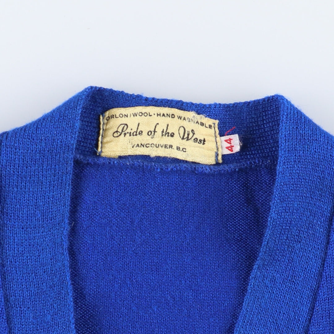 60'S PRIDE OF THE WEST Wool Lettered Knit Cardigan Men's L Vintage /eaa354393