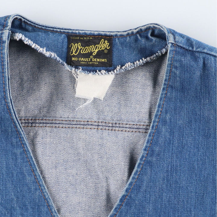 80'S Wrangler NO-FAULT DENIMS denim vest made in USA, men's L, vintage /eaa355059