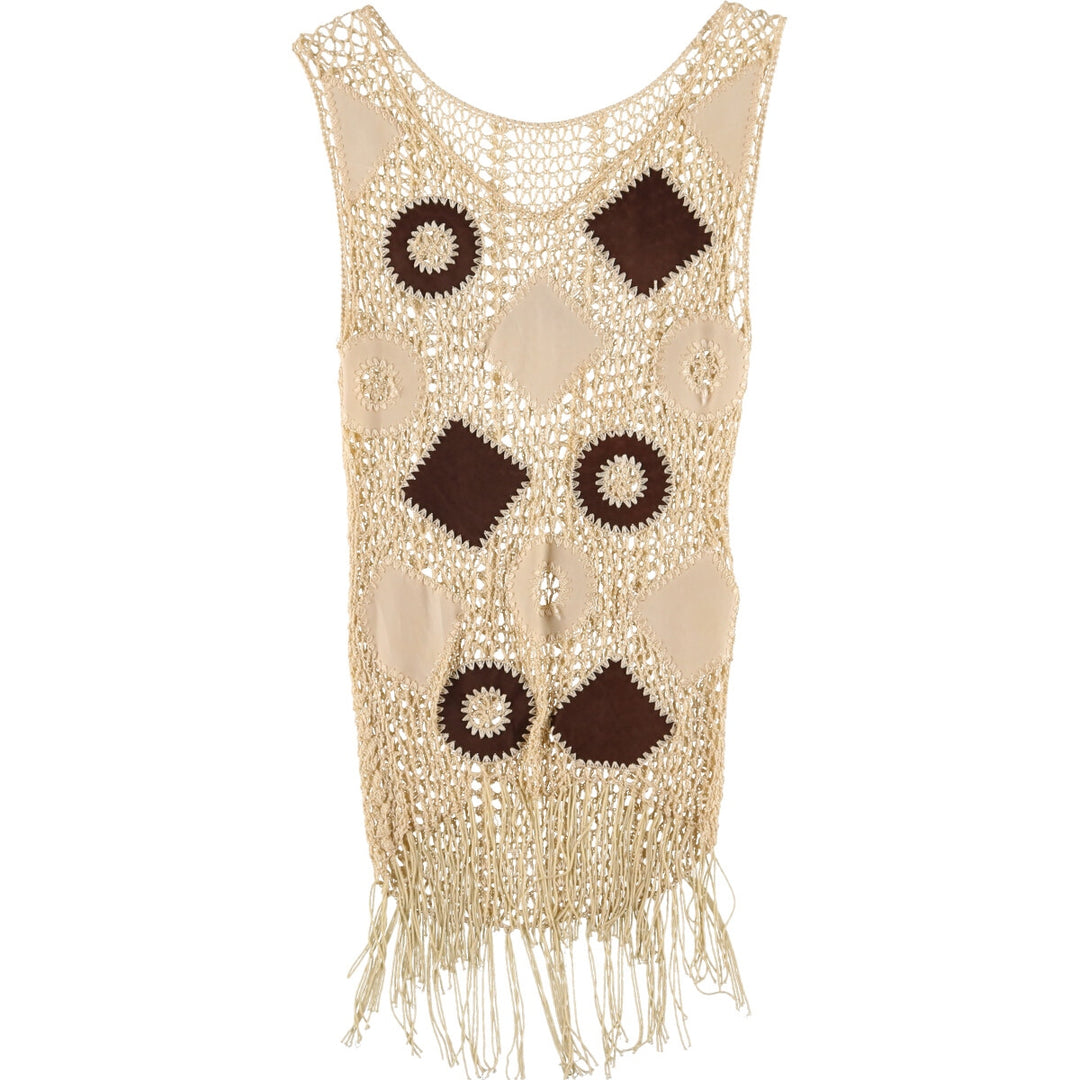 Crochet knit fringe vest ladies L /eaa355208