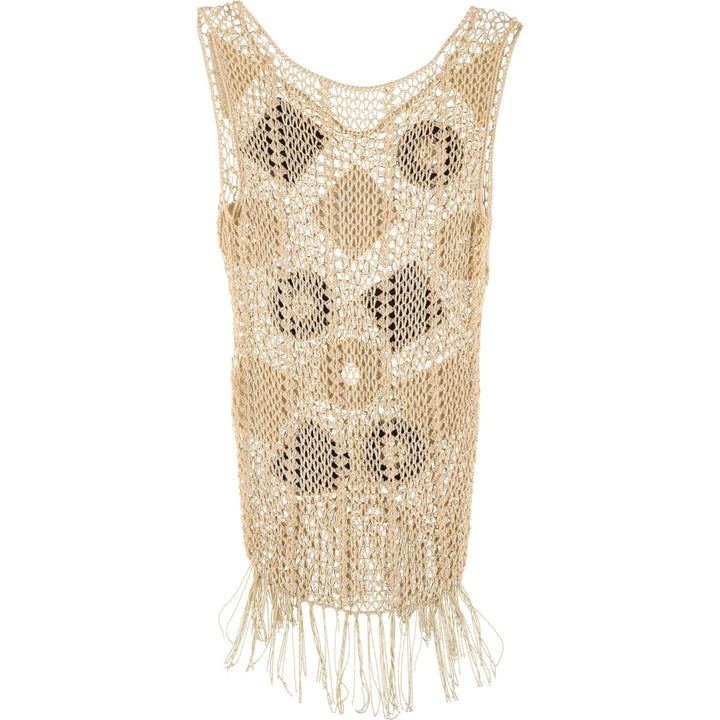 Crochet knit fringe vest ladies L /eaa355208