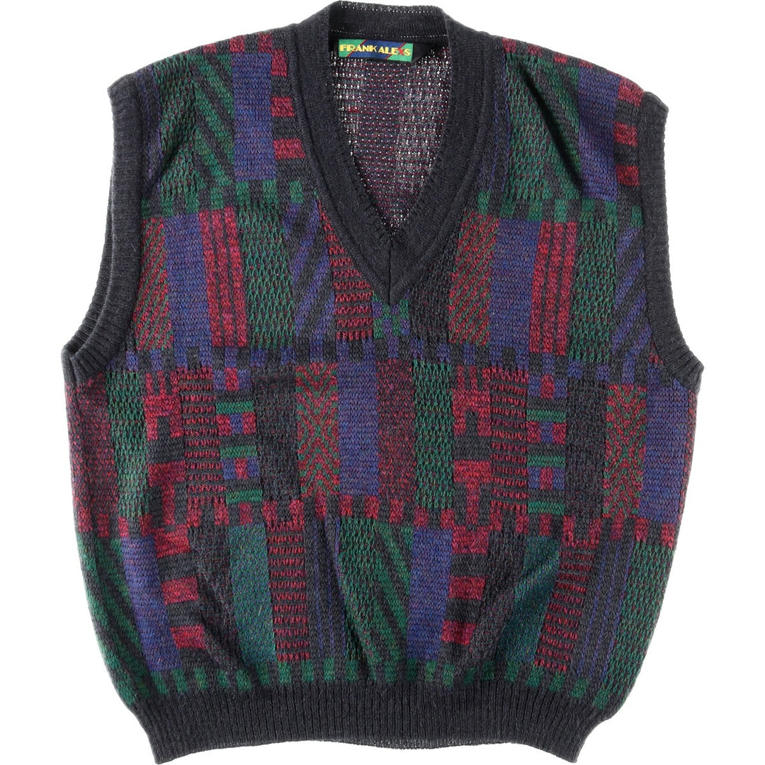 FRANK ALEXS All-over Print V-neck Wool Knit Vest Men's XL /eaa355489