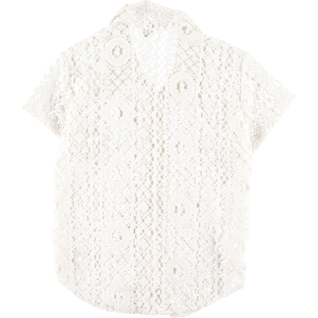 sweet pea crochet knit short sleeve open collar shirt ladies L /eaa355806