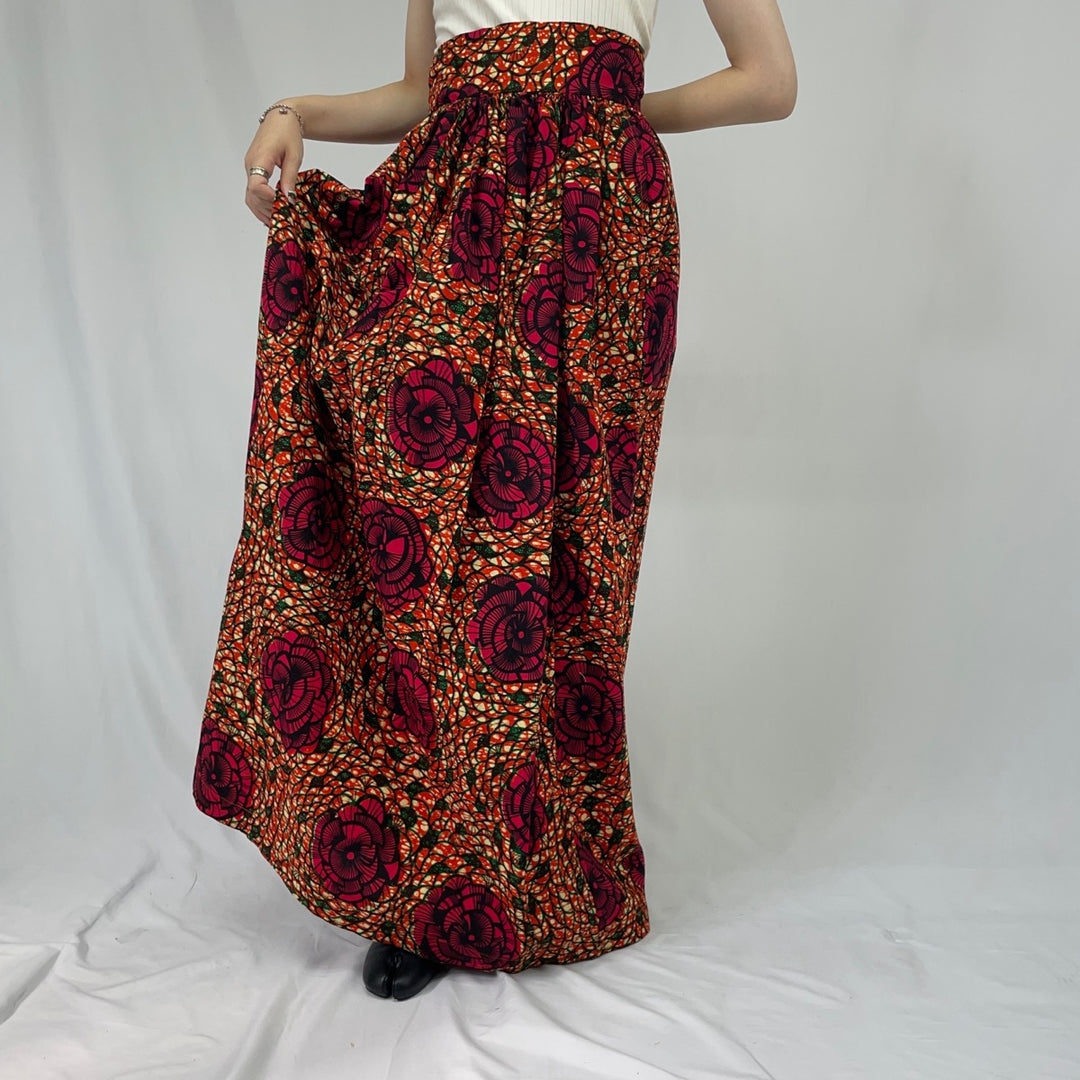 All-over African Batik Maxi Gathered Skirt Women's L /eaa355970