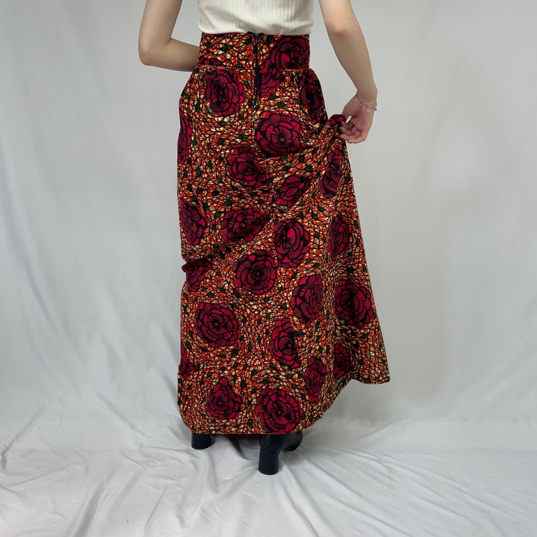 All-over African Batik Maxi Gathered Skirt Women's L /eaa355970