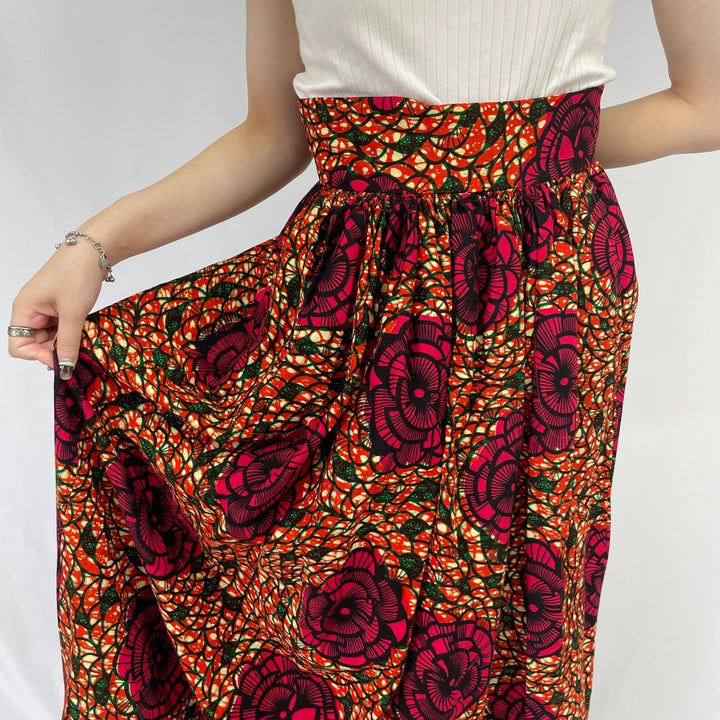 All-over African Batik Maxi Gathered Skirt Women's L /eaa355970