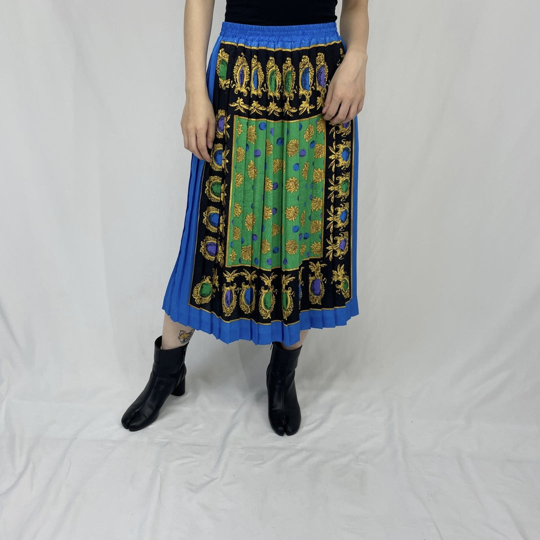 ANDREA GAYLE All-over print long pleated skirt for women, M /eaa356477