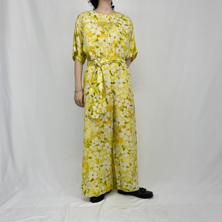 70'S all-over floral print jumpsuit for women, L, vintage / eaa356495