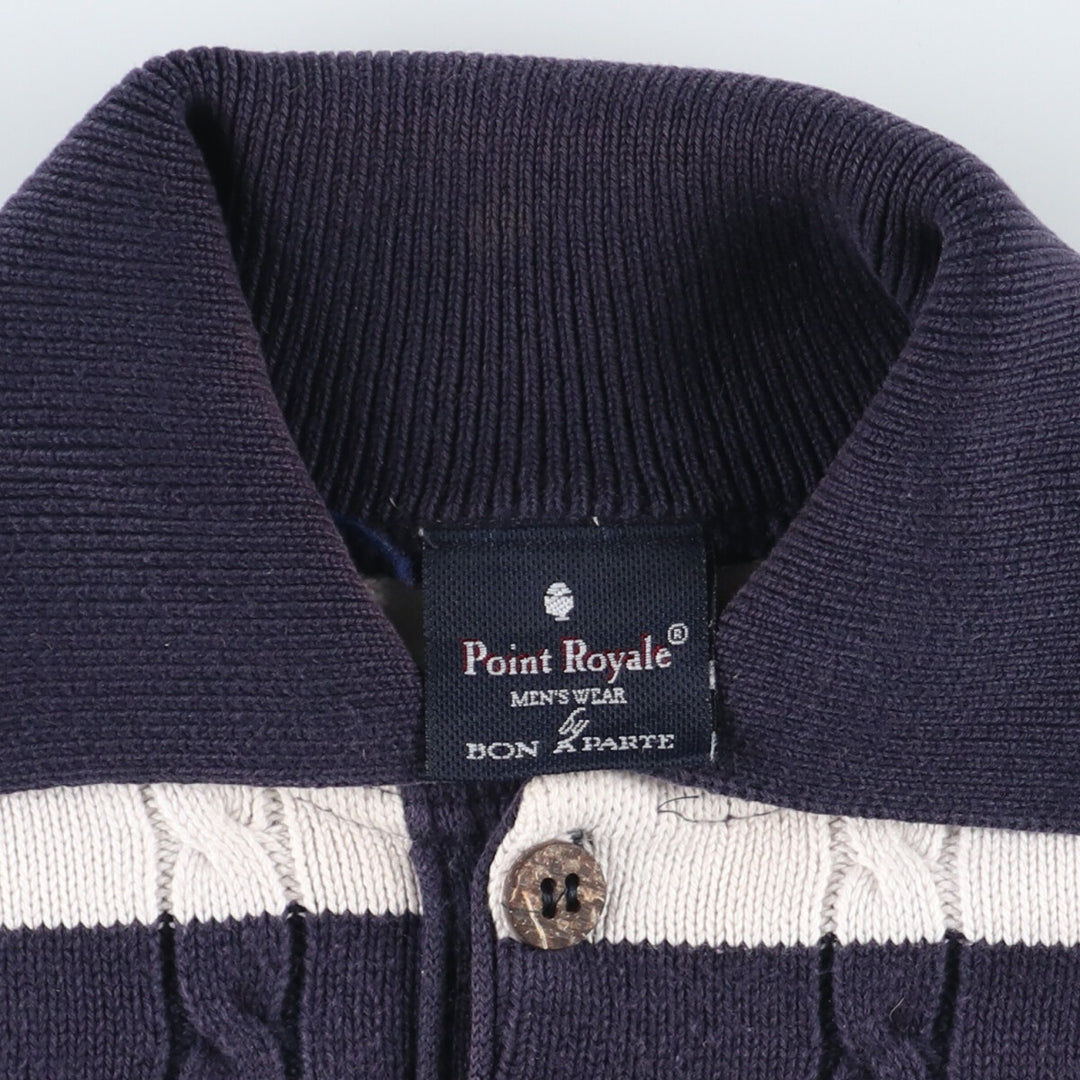 POINT ROYALE Collared Border Pattern Cotton Knit Half Button Sweater Men's XL /eaa357856