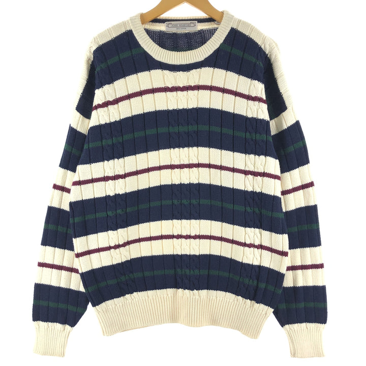 JOHN ASHFORD Striped Pattern Cable Knit Cotton Knit Sweater Men's XL cotton pale white type Vintage Second Hand