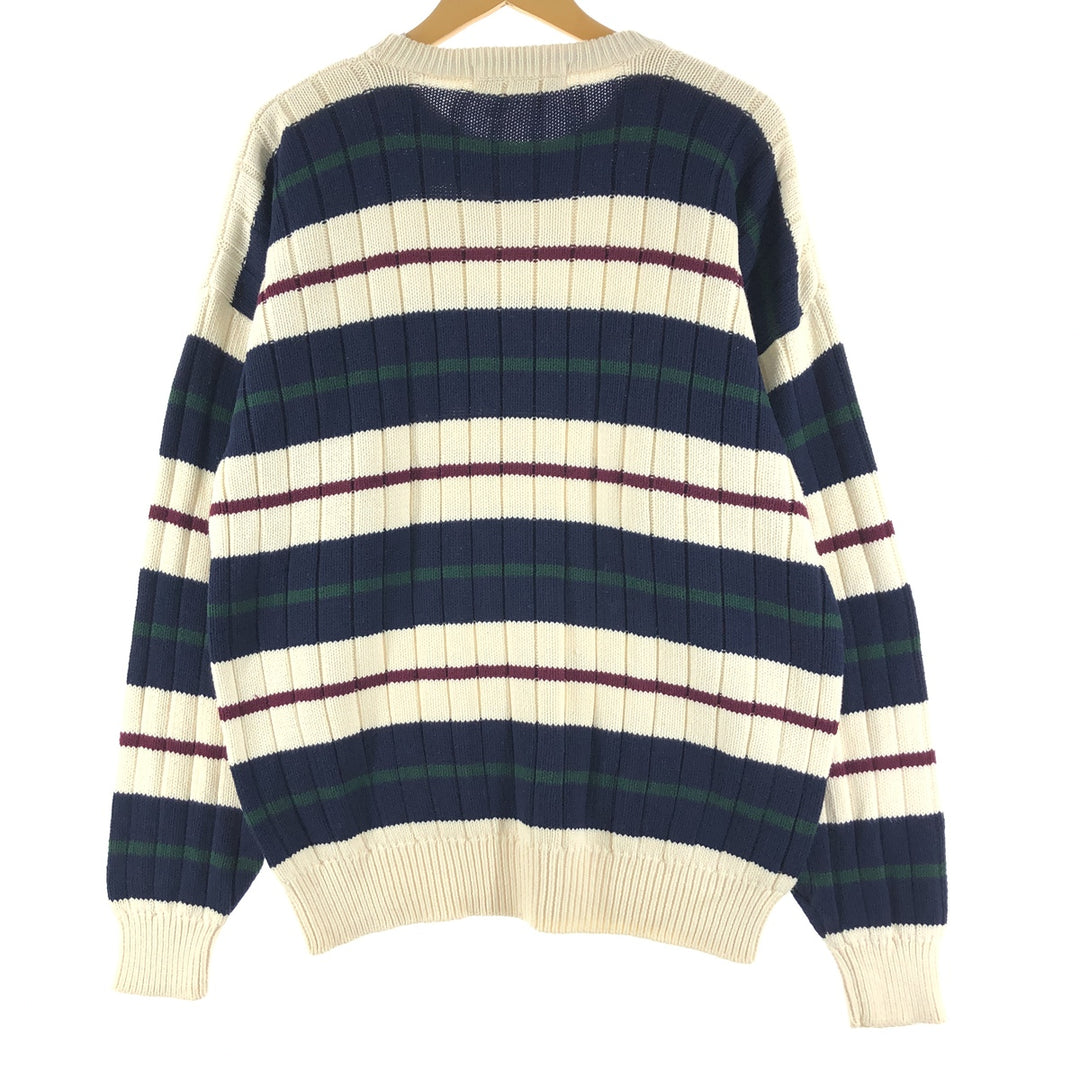 JOHN ASHFORD Striped Pattern Cable Knit Cotton Knit Sweater Men's XL cotton pale white type Vintage Second Hand