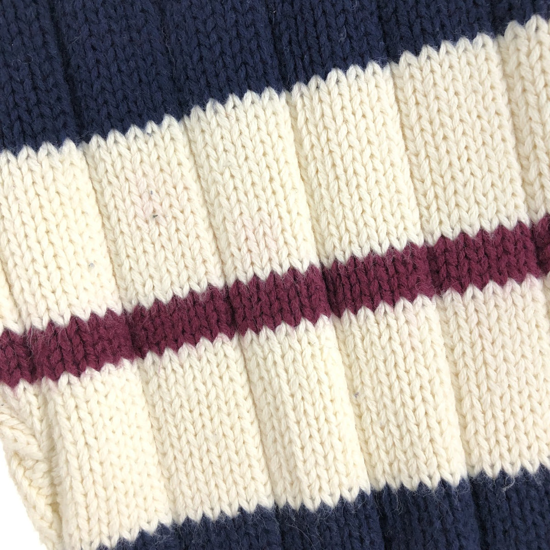 JOHN ASHFORD Striped Pattern Cable Knit Cotton Knit Sweater Men's XL cotton pale white type Vintage Second Hand